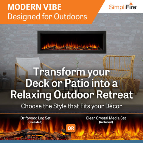 Image of SimpliFire Forum Outdoor 55" Built-In/Recessed Linear Electric Fireplace | SF-OD55