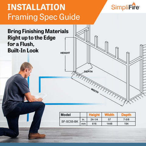 Image of SimpliFire Scion 55" Built-In Linear Electric Fireplace | SF-SC55-BK