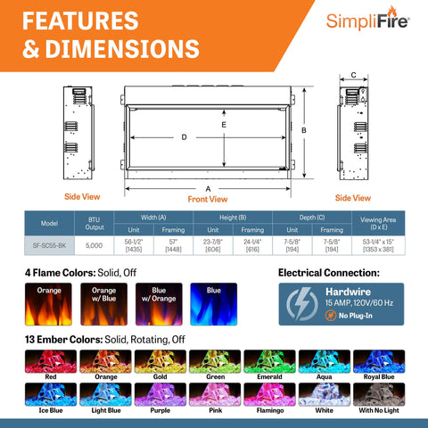 Image of SimpliFire Scion 55" Built-In Linear Electric Fireplace | SF-SC55-BK