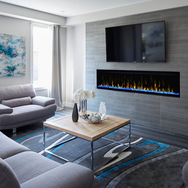 Linear electric fireplace in modern living room