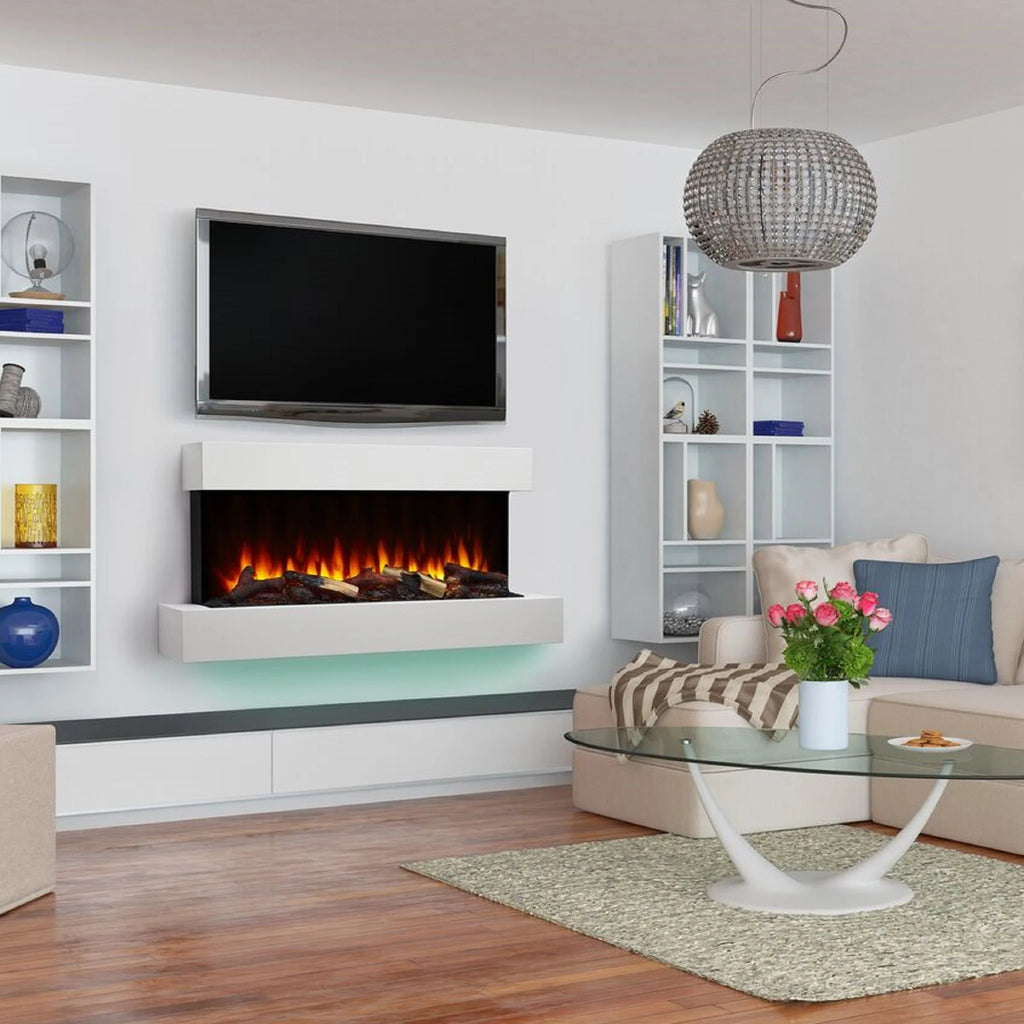 SimpliFire Format 43" Floating Mantel Built-In/Wall Mount Linear Electric Fireplace | SF-FM43-WH