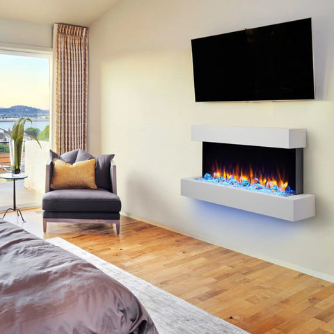 Image of SimpliFire Format 43" Floating Mantel Built-In/Wall Mount Linear Electric Fireplace | SF-FM43-WH