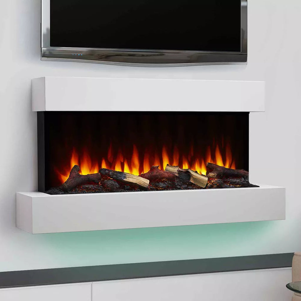 SimpliFire Format 43" Floating Mantel Built-In/Wall Mount Linear Electric Fireplace | SF-FM43-WH