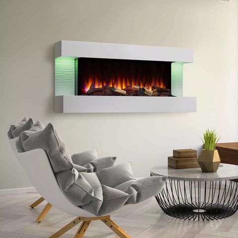 Image of SimpliFire Format 50" Floating Mantel Wall Mount Linear Electric Fireplace | SF-FM50-WH