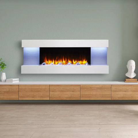 Image of SimpliFire Format 60" Floating Mantel Wall Mount Linear Electric Fireplace | SF-FM60-WH