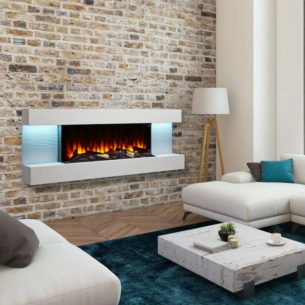 SimpliFire Format 60" Floating Mantel Wall Mount Linear Electric Fireplace | SF-FM60-WH