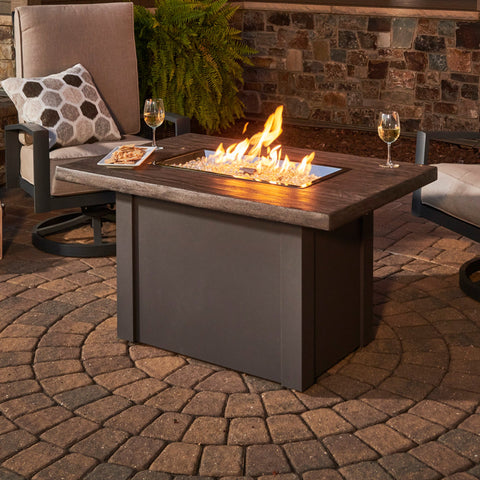 Image of The Outdoor GreatRoom Company Driftwood Havenwood Rectangular Gas Fire Pit Table with Grey Base | HVDG-1224-K