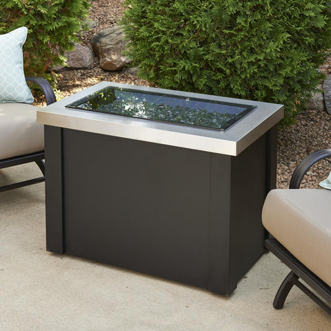 Image of The Outdoor GreatRoom Company Stainless Steel Providence Rectangular Gas Fire Pit Table | PROV-1224-SS