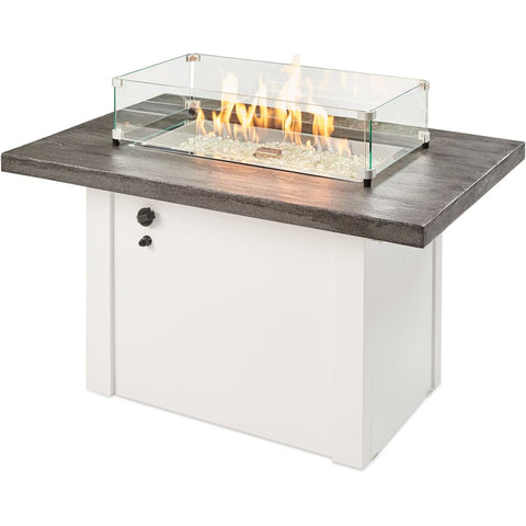 The Outdoor GreatRoom Company Stone Grey Havenwood Rectangular Gas Fire Pit Table with White Base | HVGW-1224-K