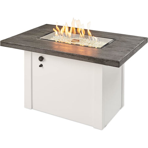 Image of The Outdoor GreatRoom Company Stone Grey Havenwood Rectangular Gas Fire Pit Table with White Base | HVGW-1224-K