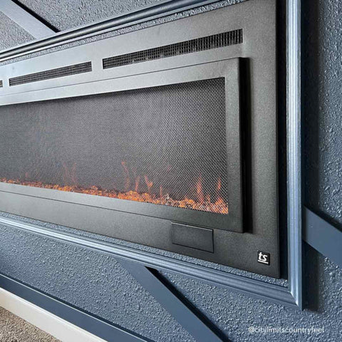 Image of Touchstone The Sideline Steel Mesh Screen Non Reflective 60 Inch Recessed Electric Fireplace | 80047
