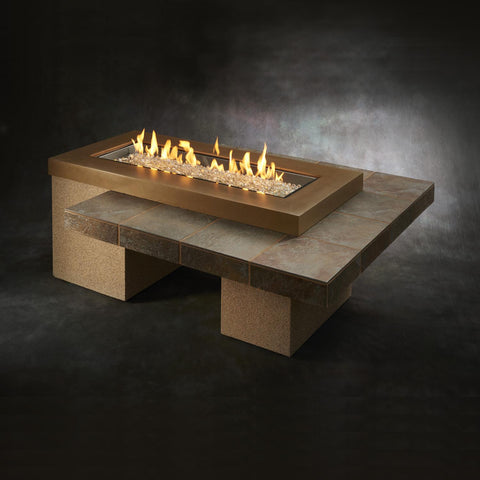 Image of The Outdoor GreatRoom Company Uptown 64-Inch Linear Propane Gas Fire Pit Table - Brown - UPT-1242-BRN - Fire Pit Table - The Outdoor GreatRoom Company - ElectricFireplacesPlus.com