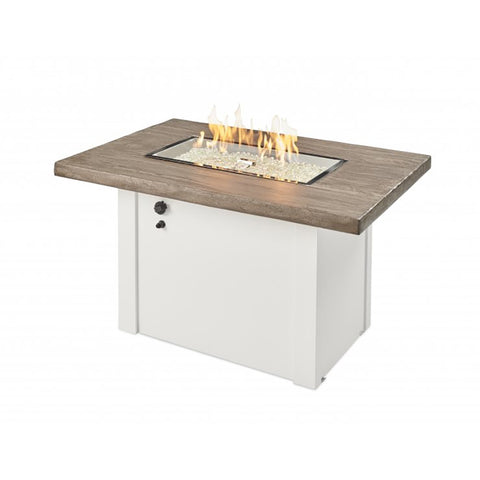 Image of The Outdoor GreatRoom Company Driftwood Havenwood Rectangular Gas Fire Pit Table with White Base | HVDW-1224-K