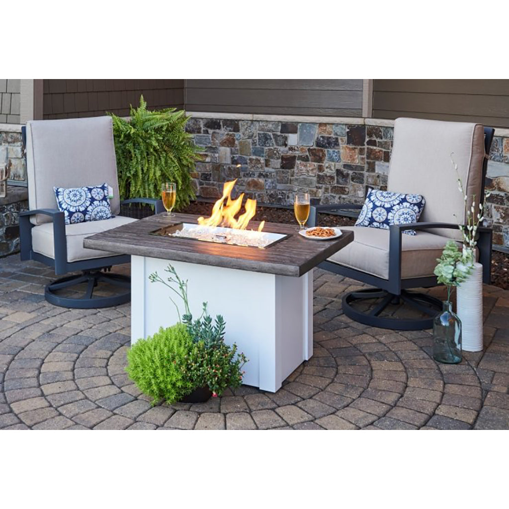 The Outdoor GreatRoom Company Driftwood Havenwood Rectangular Gas Fire Pit Table with White Base | HVDW-1224-K